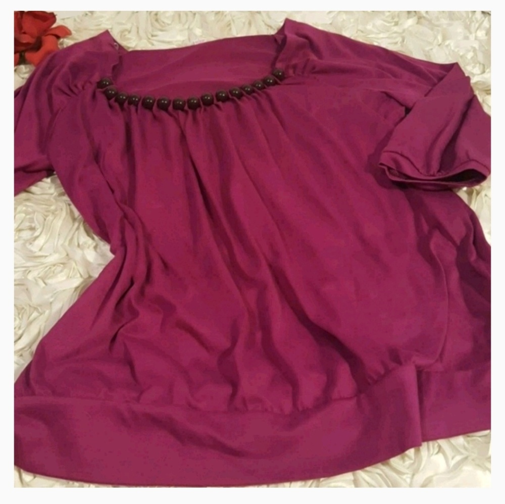 Lena Womens Top Beaded Neckline - Large.